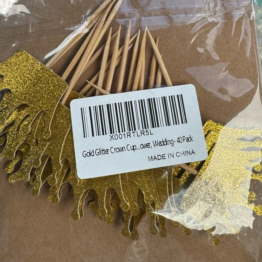 Gold Glitter Crown Cake Topper Cupcake Topper Pick Party Favor Decor NIP